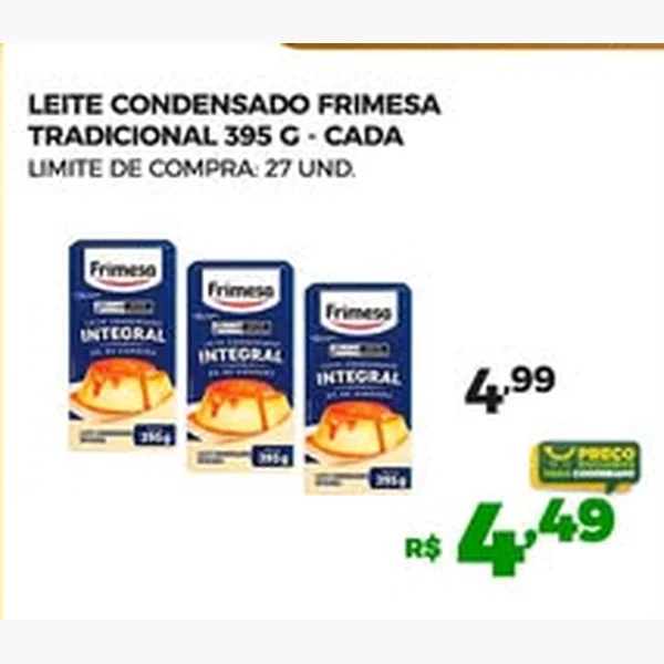 Recorte do encarte de Leite Condensado Tradicional Frimesa 395 g