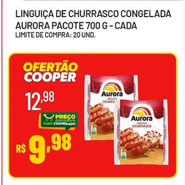 Recorte do encarte de Linguiça de Churrasco Congelada Aurora 700 g