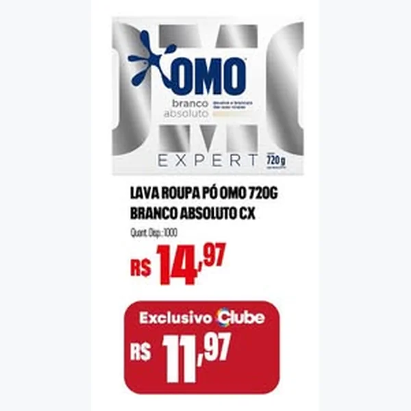 Recorte do encarte de Lava Roupa Pó Branco Absoluto Omo 720 g