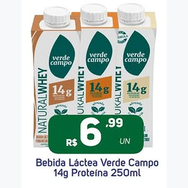 Recorte do encarte de Bebida Láctea Proteína Verde Campo 250 ml