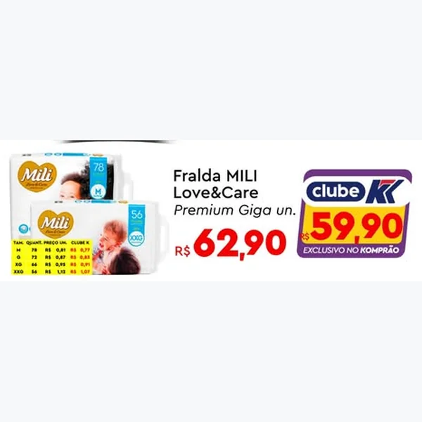 Fralda Love&care Premium Giga Mili
