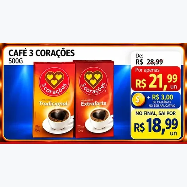 Recorte do encarte de Café Tradicional 3 Corações 500 g